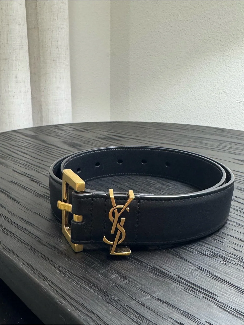 Saint Laurent YSL Cassandre Leather Belt Black 70/28